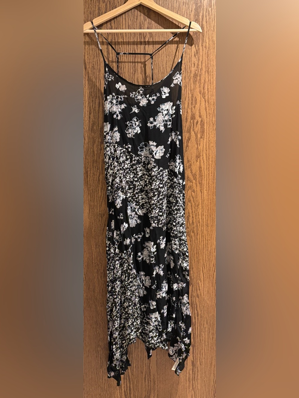 Intimately Free People Mixed Floral Black and White Handkerchief Slip Dress